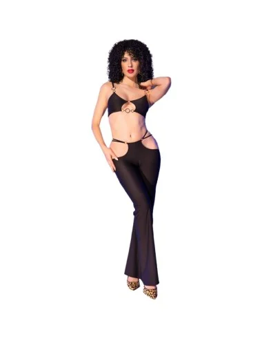 CHILIROSE - CR 4851 ENSEMBLE TOP ET LEGGINGS NOIRS AVEC ACCESSOIRES DORÉS L