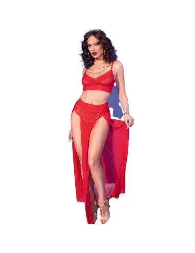 CHILIROSE - CR 4850 ENSEMBLE TOP ET LEGGINGS ROUGE AVEC ACCESSOIRES DORÉS S