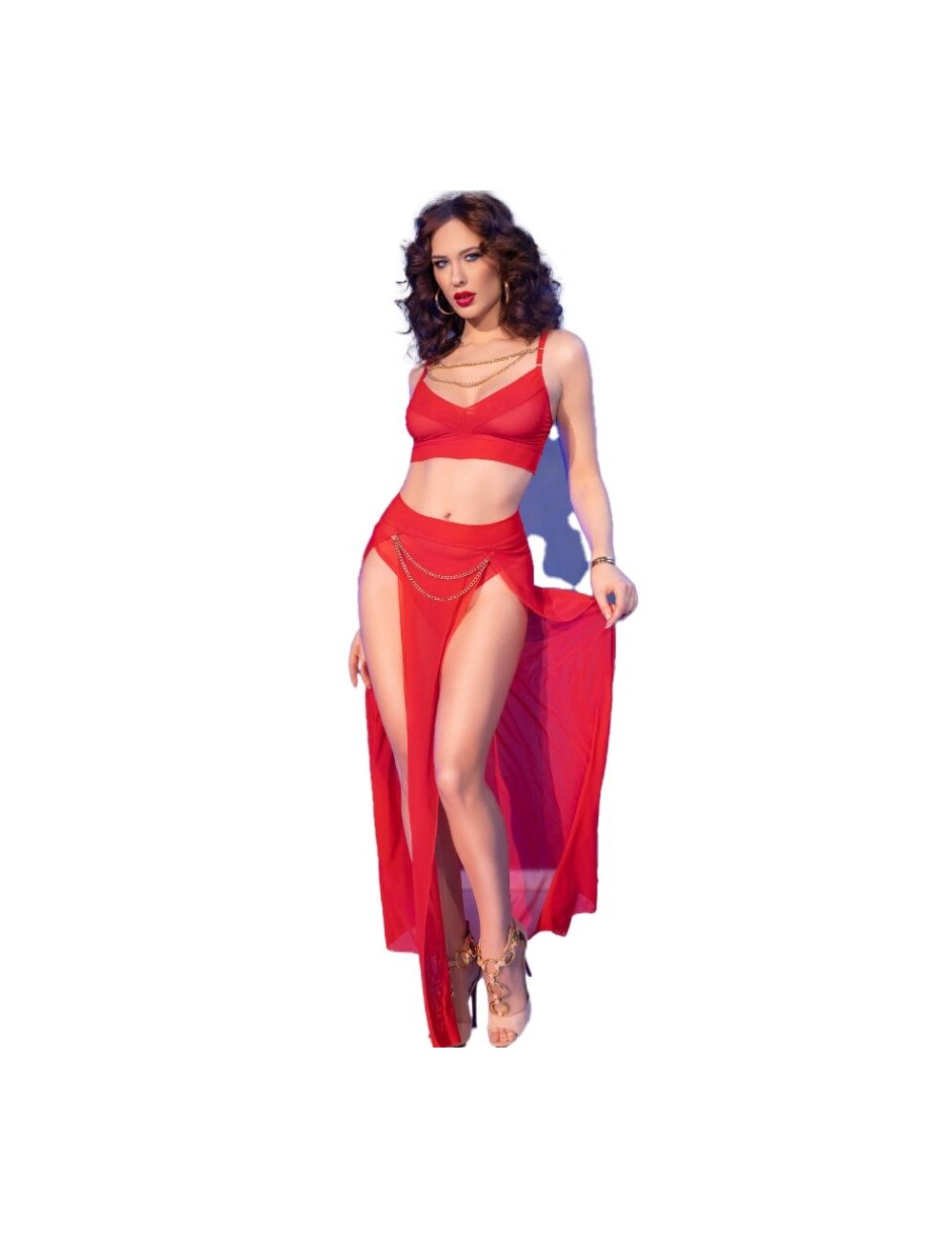 CHILIROSE - CR 4850 ENSEMBLE TOP ET LEGGINGS ROUGE AVEC ACCESSOIRES DORÉS S CHILIROSE - CR 4850 ENSEMBLE TOP ET LEGGINGS ROUGE AVEC ACCESSOIRES DORÉS S