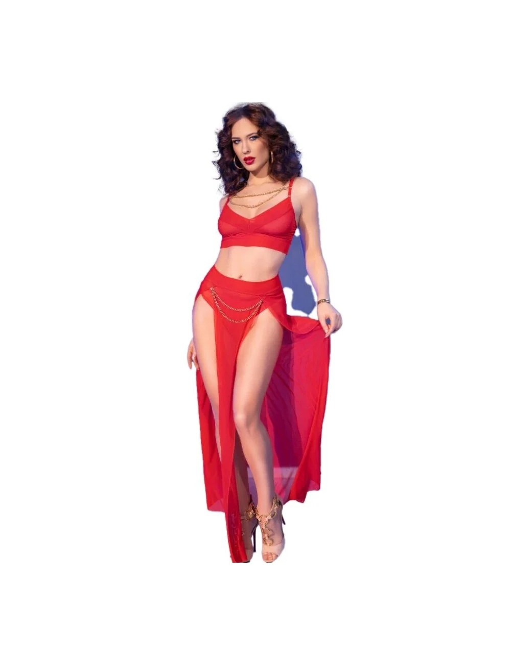 CHILIROSE - CR 4850 ENSEMBLE TOP ET LEGGINGS ROUGE AVEC ACCESSOIRES DORÉS L CHILIROSE - CR 4850 ENSEMBLE TOP ET LEGGINGS ROUGE AVEC ACCESSOIRES DORÉS L