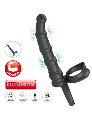 PRETTY LOVE - ANNEAU PÉNIS VIBRANT TATUM AVEC PLUG 10 VIBRATIONS NOIR