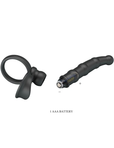 PRETTY LOVE - ANNEAU PÉNIS VIBRANT TATUM AVEC PLUG 10 VIBRATIONS NOIR
