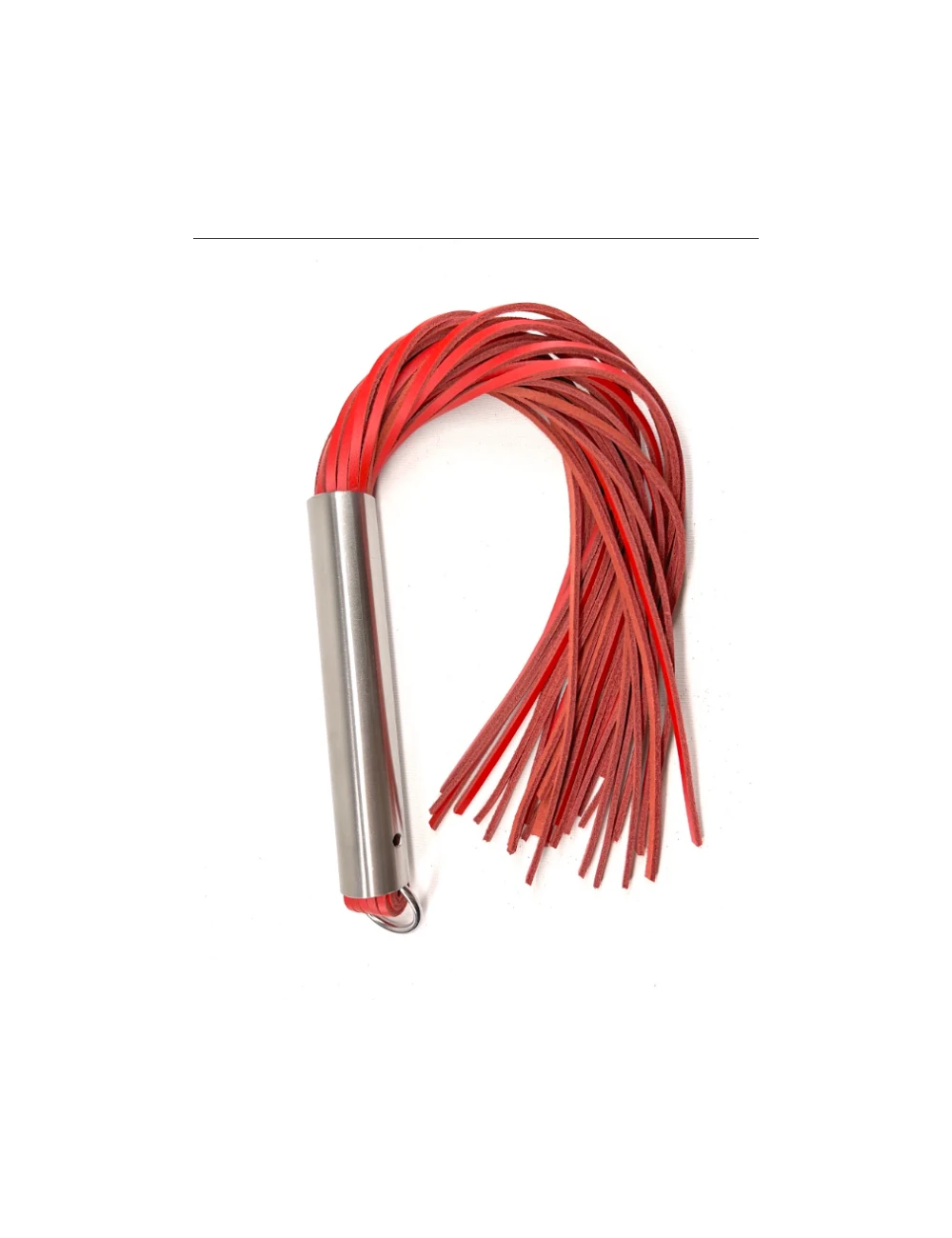 Martinet homme rouge manche métal lanières en cuir DOUX Martinet homme rouge manche métal lanières en cuir DOUX