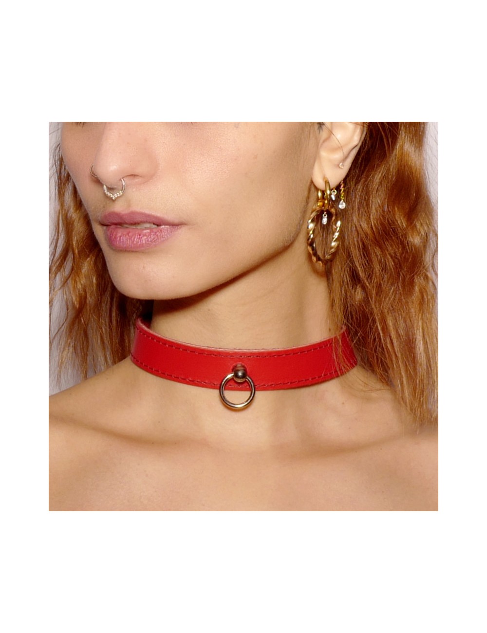 Collier fin anneau Rouge