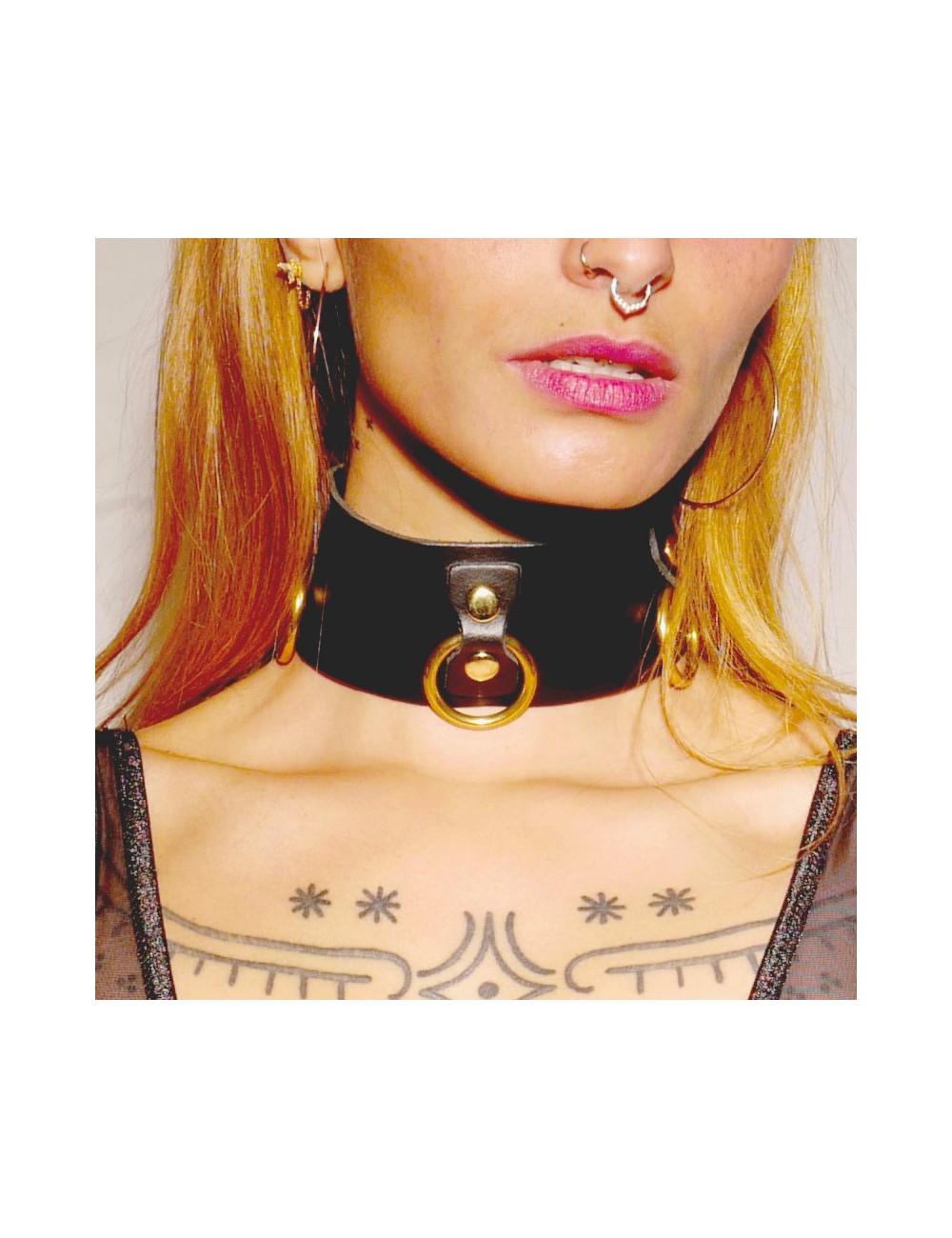 Collier en cuir Collection Anneaux NOIR  GOLD