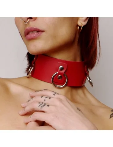 Collier en cuir Collection Anneaux Rouge
