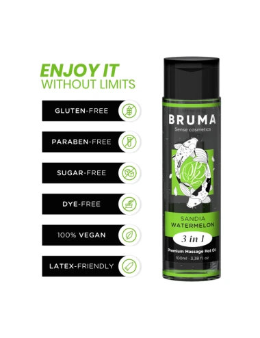 BRUMA - HUILE DE MASSAGE PREMIUM EFFET CHALEUR SAVEUR DE PASTÈQUE 3 EN 1 - 100 ML