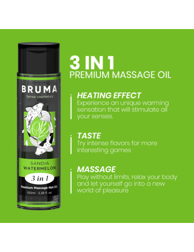BRUMA - HUILE DE MASSAGE PREMIUM EFFET CHALEUR SAVEUR DE PASTÈQUE 3 EN 1 - 100 ML
