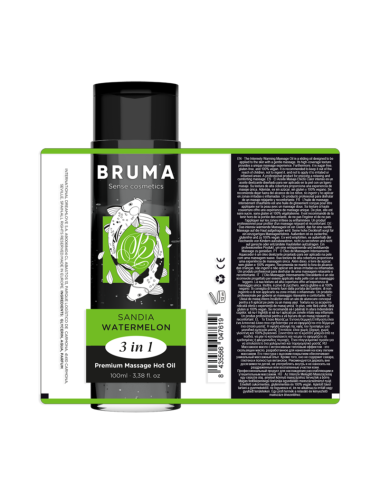 BRUMA - HUILE DE MASSAGE PREMIUM EFFET CHALEUR SAVEUR DE PASTÈQUE 3 EN 1 - 100 ML