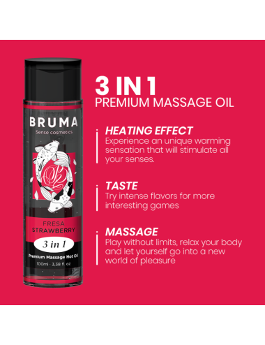 BRUMA - HUILE DE MASSAGE PREMIUM EFFET CHALEUR SAVEUR FRAISE 3 EN 1 - 100 ML