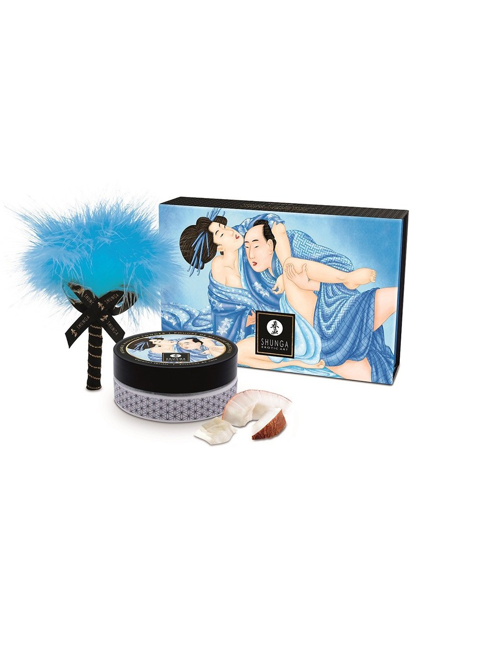 Mini Coffret poudre corporelle noix de coco et plumeau assorti - CC1103 Mini Coffret poudre corporelle noix de coco et plumeau assorti - CC1103
