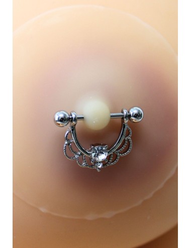 Paire de cache-tétons piercing barre demi-anneau diamant peau claire - XP008C