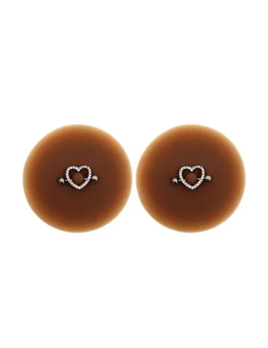 Paire de cache-tétons piercing barre coeur faux diamant peau foncée - XP004F