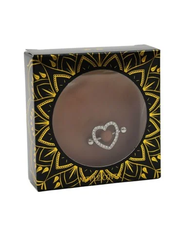 Paire de cache-tétons piercing barre coeur faux diamant peau foncée - XP004F