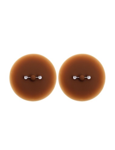 Paire de cache-tétons piercing barre faux diamant peau foncée - XP001F