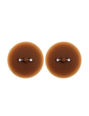 Paire de cache-tétons piercing barre faux diamant peau foncée - XP001F