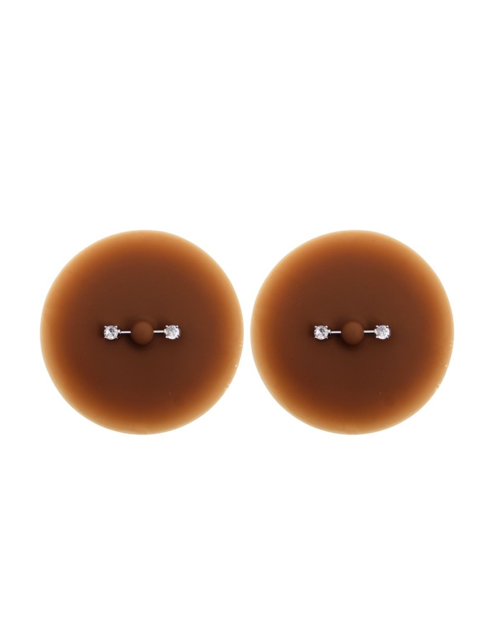 Paire de cache-tétons piercing barre faux diamant peau foncée - XP001F Paire de cache-tétons piercing barre faux diamant peau foncée - XP001F
