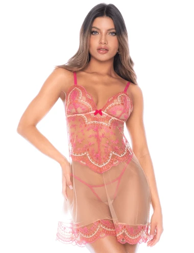 Nuisette en résille brodée avec string - MAL7604ROWP