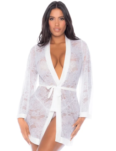 Peignoir en dentelle blanche - MAL7611WHT