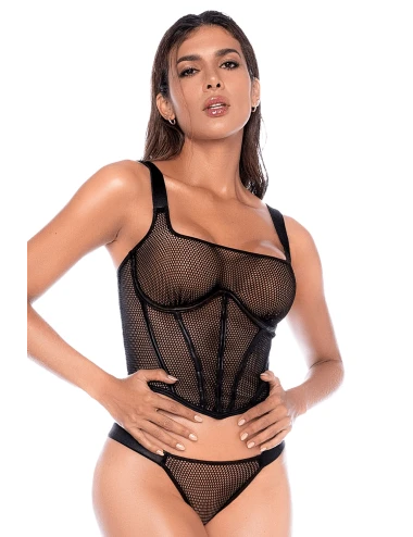 Top style corset en large résille et tanga - MAL2796BLK