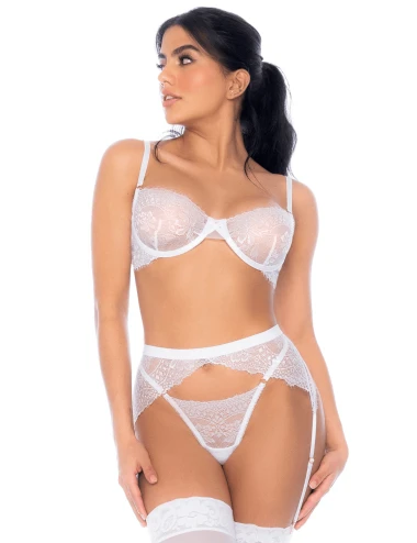 Ensemble 3 pièces en dentelle à cils blanche - MAL8935WHT