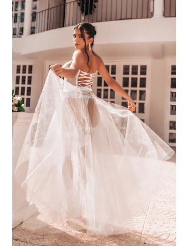 Ensemble 4 pièces blanc, bustier, string et 2 jarretières - MAL8933WHT