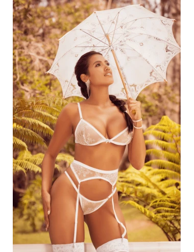Ensemble 3 pièces en dentelle blanche avec perles - MAL8931WHT