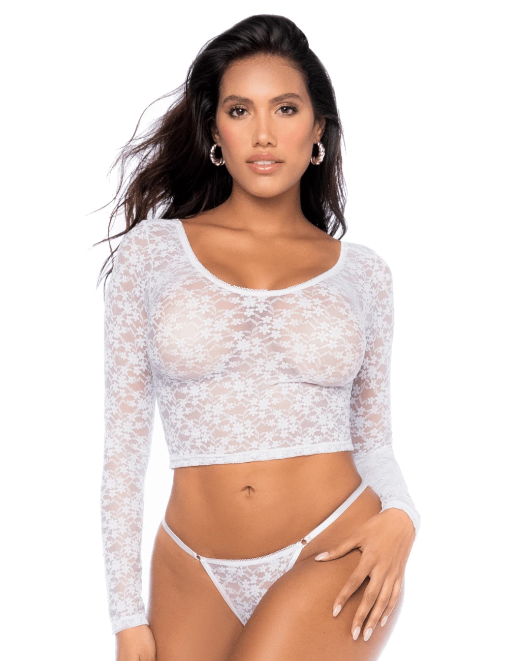Ensemble 2 pièces en dentelle blanche, crop top et string - MAL8918WHT Ensemble 2 pièces en dentelle blanche, crop top et string - MAL8918WHT