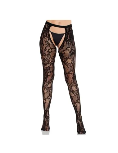 LEG AVENUE - BAS EN DENTELLE ROSE AVEC DOS OUVERT NOIR