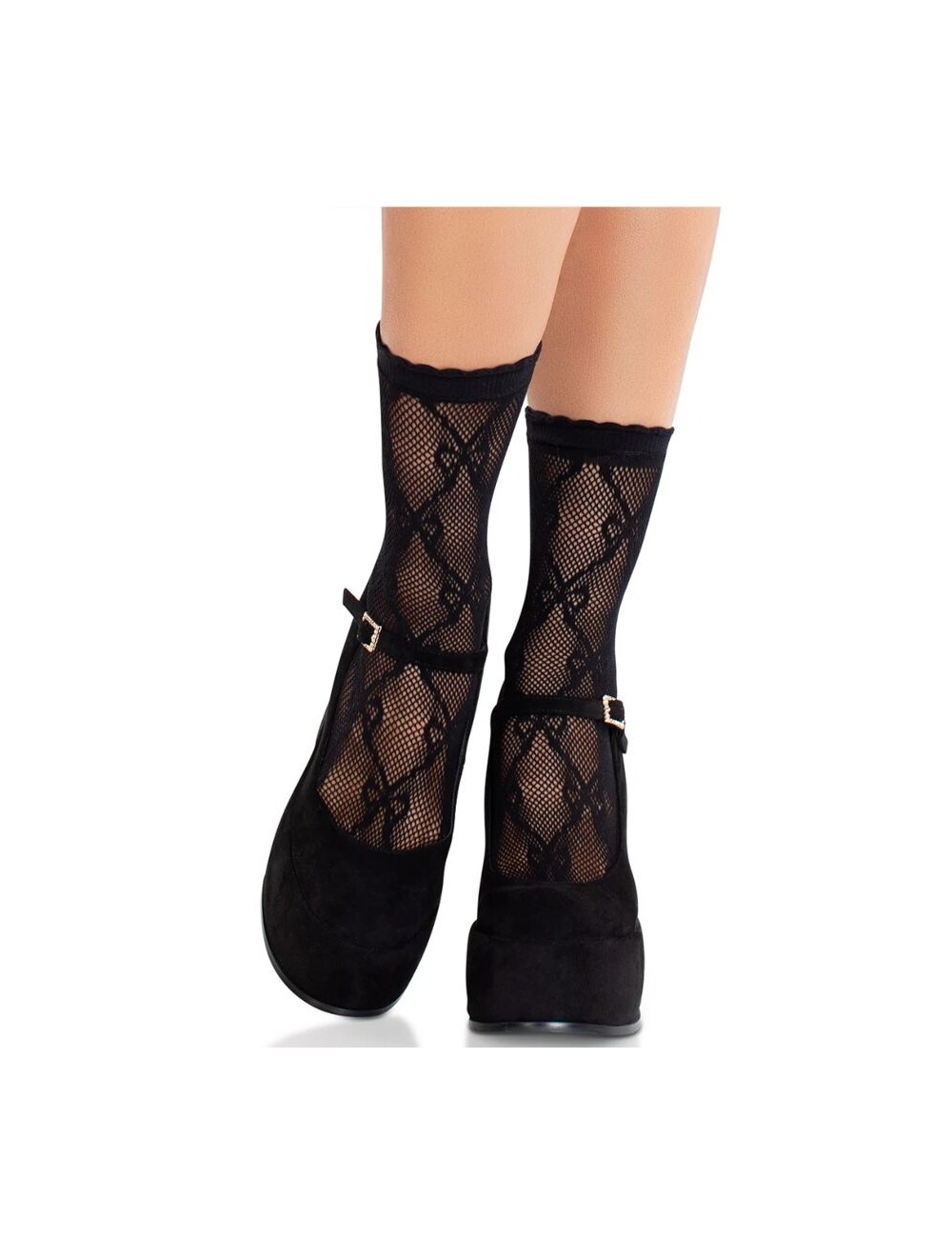 LEG AVENUE - CHAUSSETTES NOIRES EN DENTELLE AVEC NŒUD LEG AVENUE - CHAUSSETTES NOIRES EN DENTELLE AVEC NŒUD
