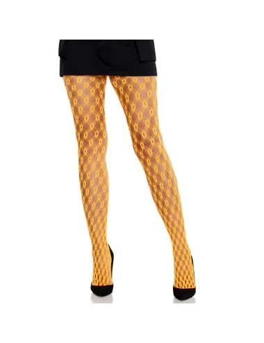 LEG AVENUE - COLLANTS EN DENTELLE AVEC ŒILLETS ORANGE FLUO