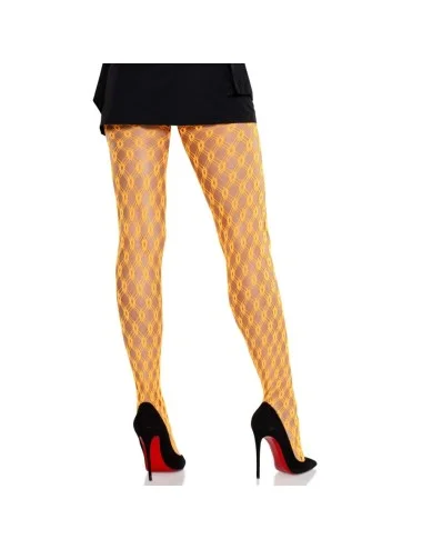 LEG AVENUE - COLLANTS EN DENTELLE AVEC ŒILLETS ORANGE FLUO