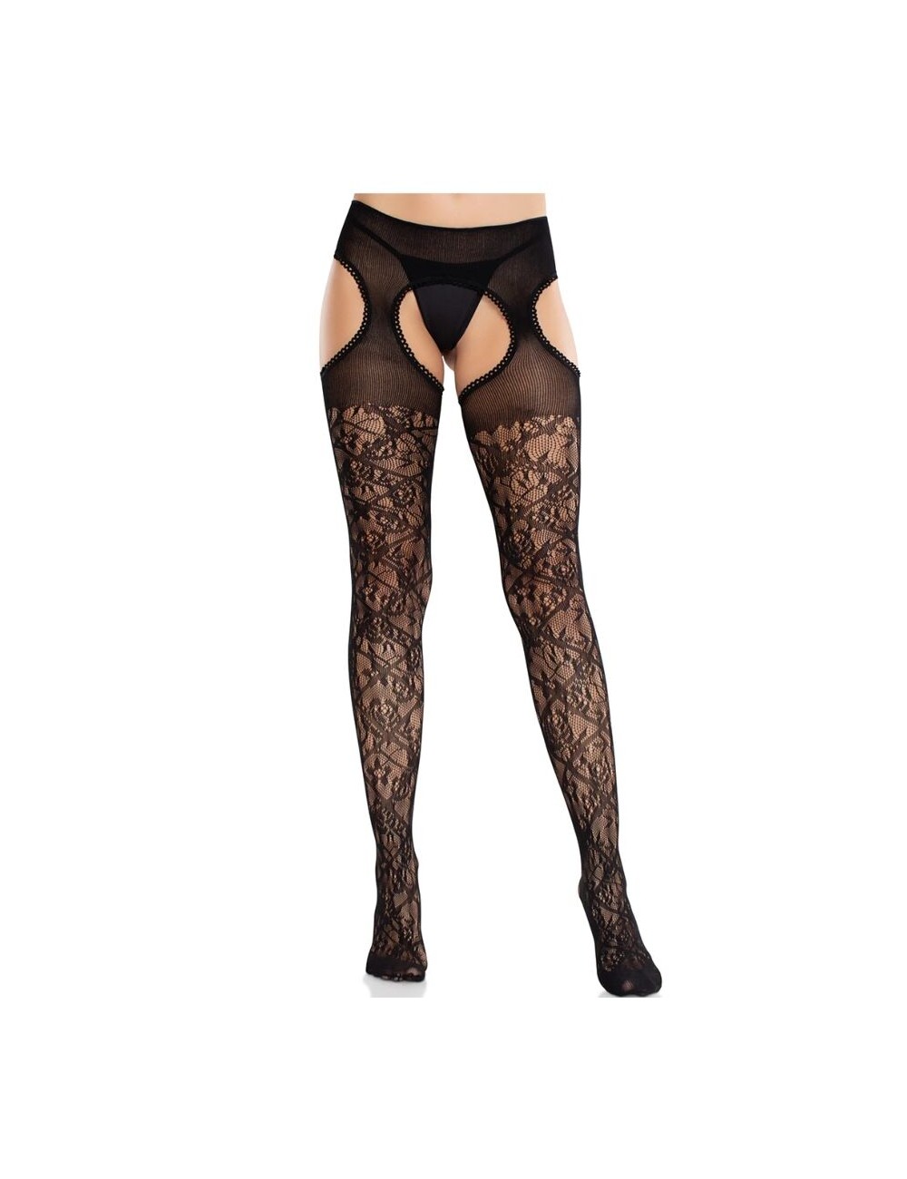 LEG AVENUE - BAS EN DENTELLE FLORALE AVEC JARRETELLES UNITED BLACK LEG AVENUE - BAS EN DENTELLE FLORALE AVEC JARRETELLES UNITED BLACK