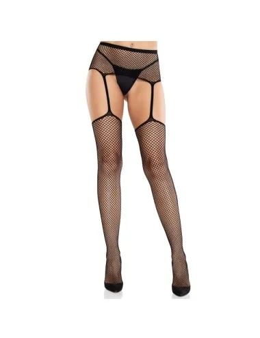 LEG AVENUE - BAS EN DENTELLE AVEC CROIX ET PORTE-JARRETELLES NOIR