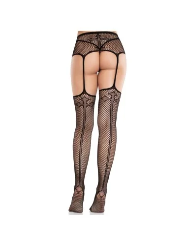 LEG AVENUE - BAS EN DENTELLE AVEC CROIX ET PORTE-JARRETELLES NOIR