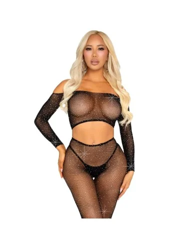LEG AVENUE - CROP TOP ET LEGGING RÉSILLE AVEC STRASS NOIR
