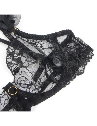 SUBBLIME - 957490 ENSEMBLE SOUTIEN-GORGE ET JARRETELLE EN DENTELLE NOIR L/XL