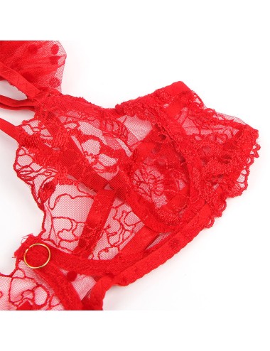 SUBBLIME - 957506 ENSEMBLE SOUTIEN-GORGE ET JARRETELLE EN DENTELLE ROUGE S/M
