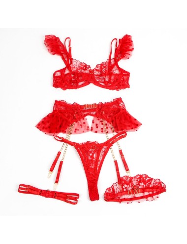 SUBBLIME - 957513 ENSEMBLE SOUTIEN-GORGE ET JARRETELLE EN DENTELLE ROUGE L/XL