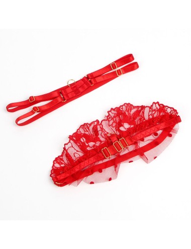 SUBBLIME - 957513 ENSEMBLE SOUTIEN-GORGE ET JARRETELLE EN DENTELLE ROUGE L/XL