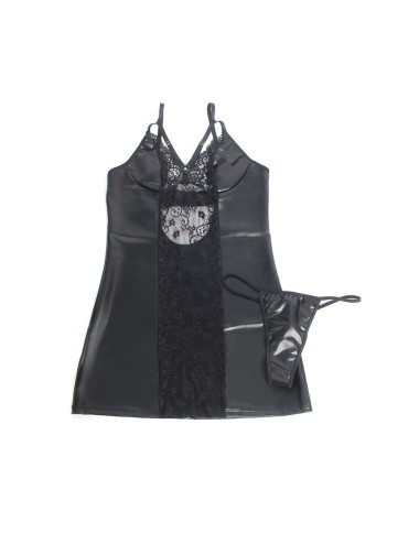 SUBBLIME - 957520 ROBE EN CUIR AVEC DENTELLE FLORALE NOIRE S/M