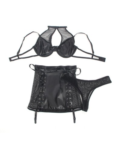 SUBBLIME - 957582 ENSEMBLE SOUTIEN-GORGE ET JUPE EN CUIR NOIR S/M
