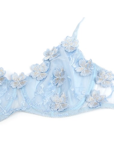 SUBBLIME - 957636 ENSEMBLE SOUTIEN-GORGE ET CULOTTE BRODÉS DE FLEURS BLEU CIEL L/XL