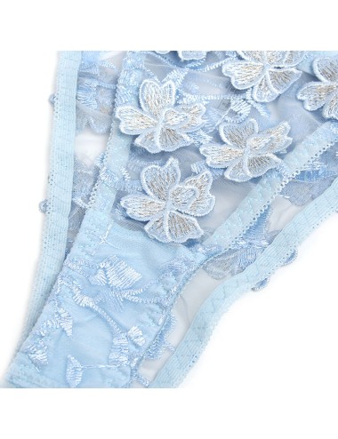 SUBBLIME - 957636 ENSEMBLE SOUTIEN-GORGE ET CULOTTE BRODÉS DE FLEURS BLEU CIEL L/XL