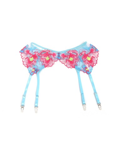 SUBBLIME - 957650 ENSEMBLE SOUTIEN-GORGE ET PORTE-JARRETELLES BRODÉ FLEURS ROSE L/XL