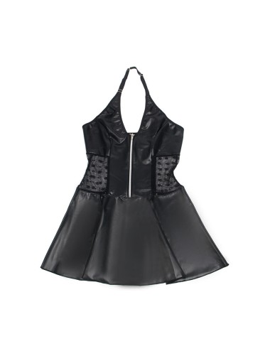 SUBBLIME - 957711 ROBE EN CUIR À FERMETURE ÉCLAIR EN DENTELLE NOIRE L/XL