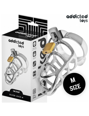 ADDICTED TOYS LOCKED - CAGE À PÉNIS EN MÉTAL AVEC VERROU ARGENT TAILLE M