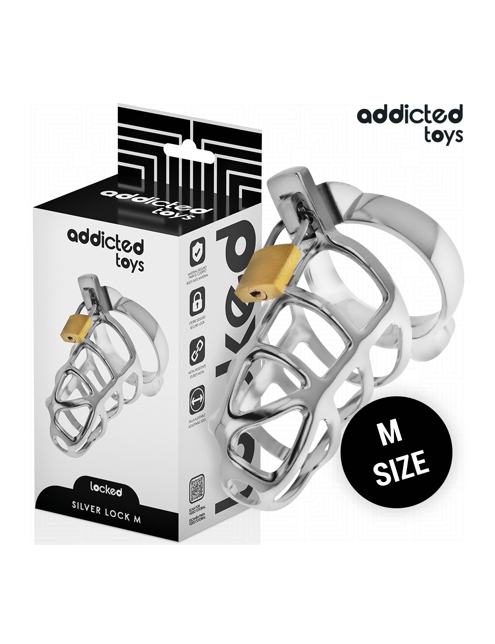 ADDICTED TOYS LOCKED - CAGE À PÉNIS EN MÉTAL AVEC VERROU ARGENT TAILLE M ADDICTED TOYS LOCKED - CAGE À PÉNIS EN MÉTAL AVEC VERROU ARGENT TAILLE M