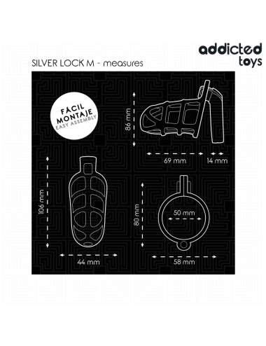 ADDICTED TOYS LOCKED - CAGE À PÉNIS EN MÉTAL AVEC VERROU ARGENT TAILLE M