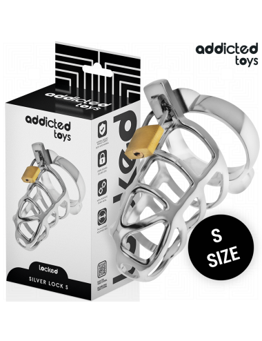 ADDICTED TOYS LOCKED - CAGE À PÉNIS EN MÉTAL AVEC VERROU ARGENT TAILLE S